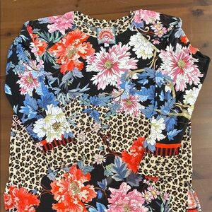 Johnny Was Floral and Leopard Print Short Sleeve Top
